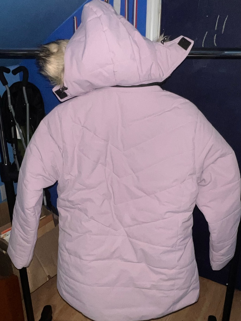 Calvin Klein Light Pink/ purple Hooded Puffer Coat with Faux Fur Trim